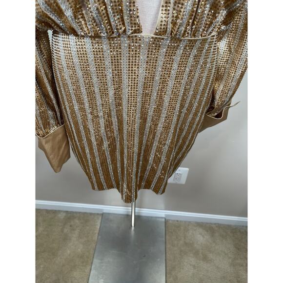 Retrofete Oliver Crystal Embellished Silk Long Sleeve Gold Mini Dress Sz Medium - Picture 5 of 11